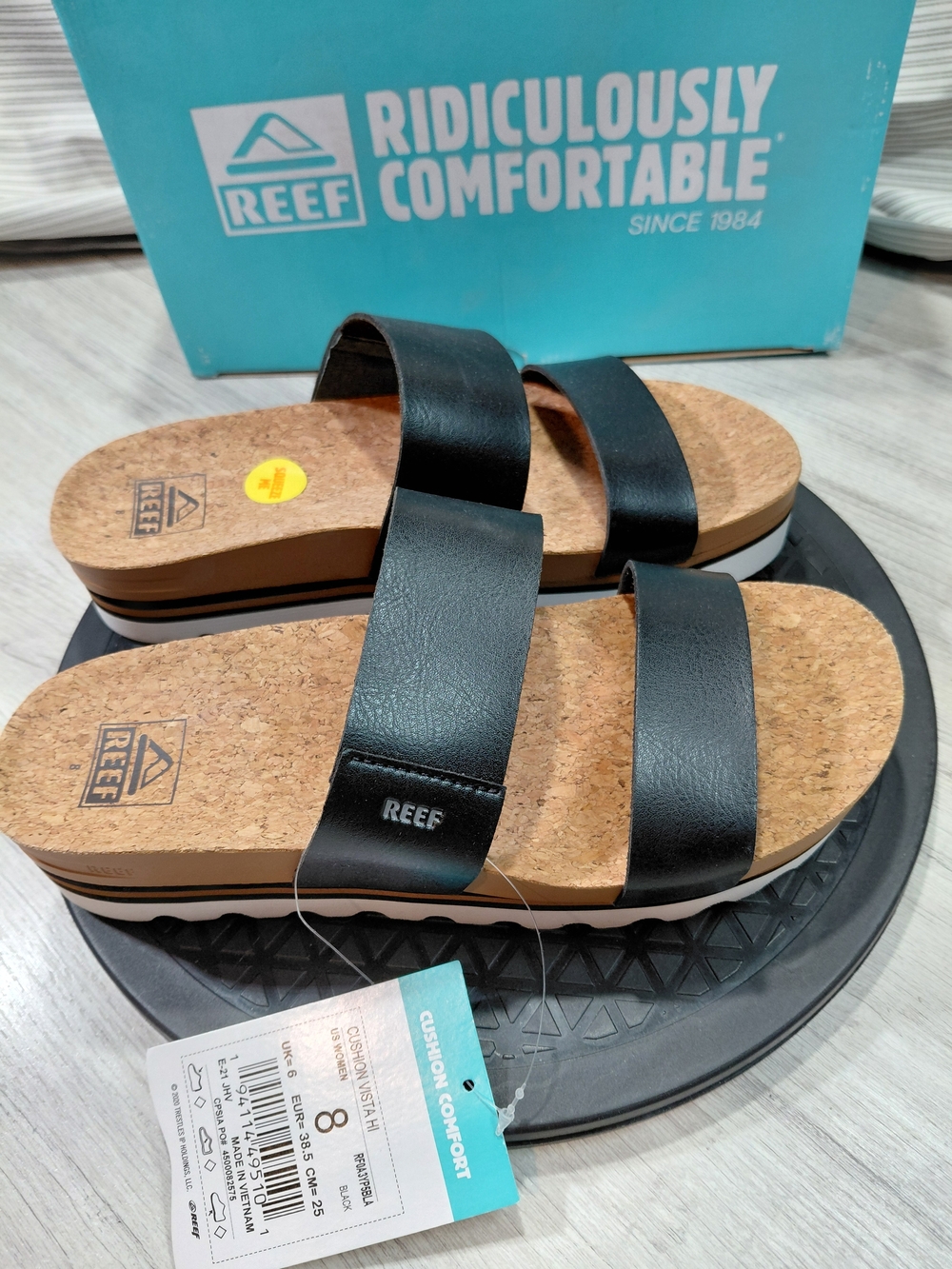 NWT Reef Womens Vista Hi Platform Two Strap Cork Foot Bed Slide Sandals SIZE 8 - Picture 3 of 10